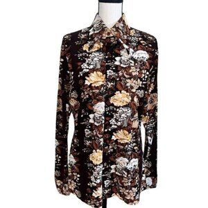 The Gap Floral Button-Up Shirt Brown & Cream Vintage 70s Style Womens Sz Large